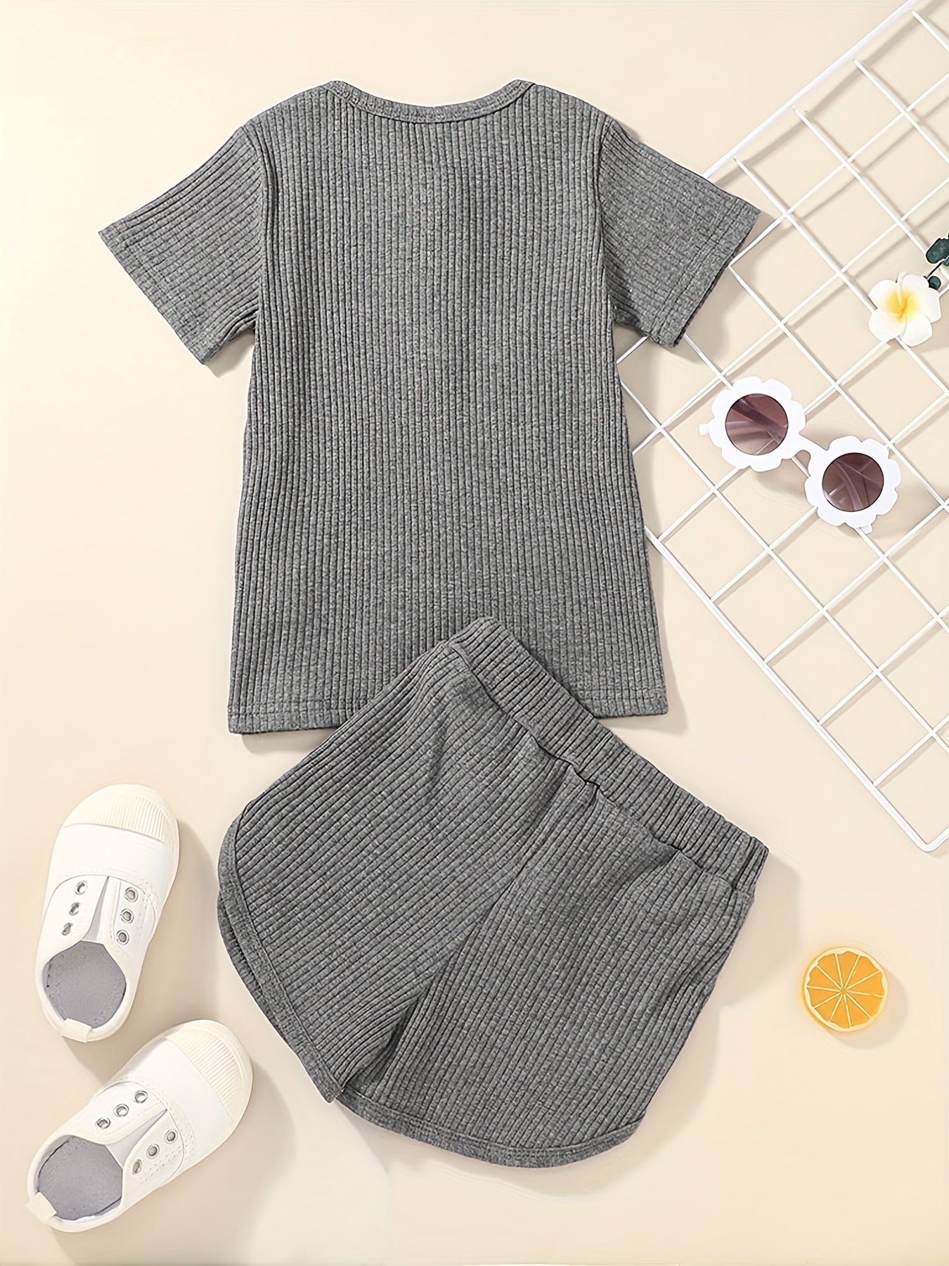 Boy's 2pcs T Shirt & Shorts Set Solid Outfits for Summer