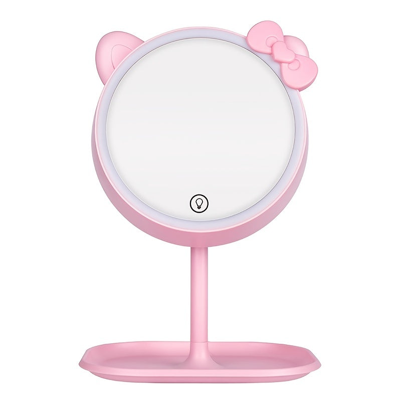 LED Lighted Makeup Cat Mirror with USB Type, Pink