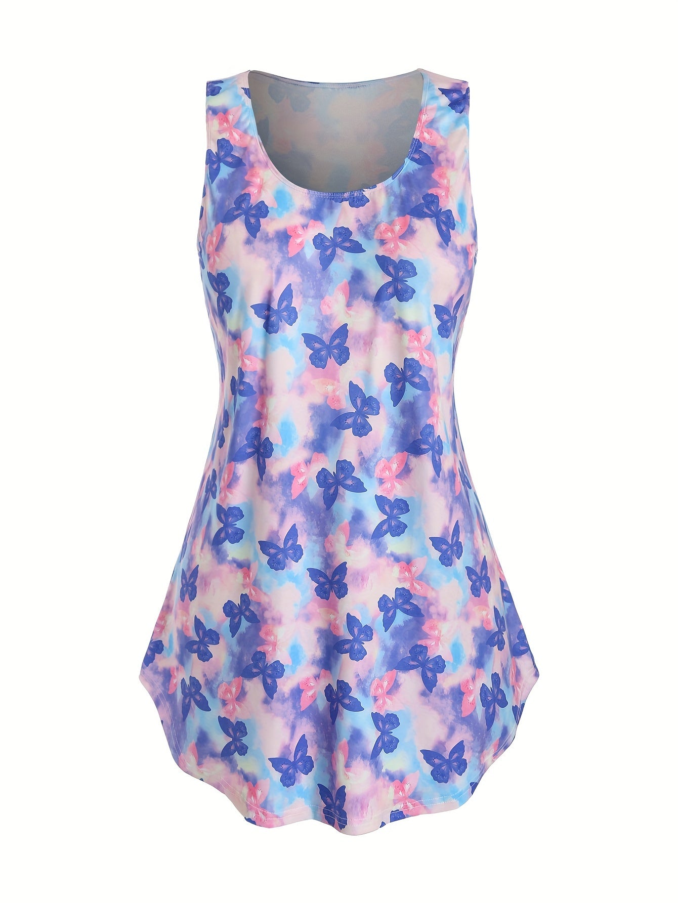  Y2K Nightdress Tie Dye & Butterfly Print Round Neck