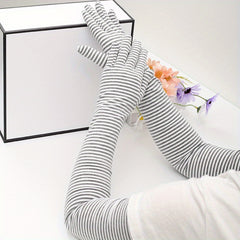 Stripe Sunscreen Gloves Long Arm Elastic Gloves Full Fingerless UV Protection