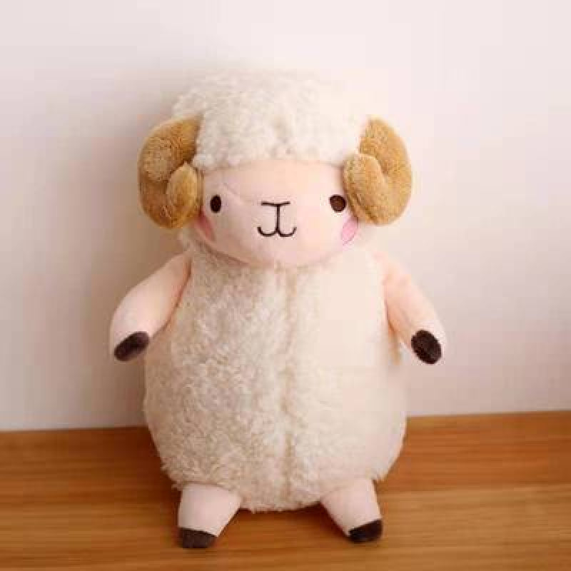 Cute Little Lamb Plush Doll with Brown Ears & Pink Cheeks