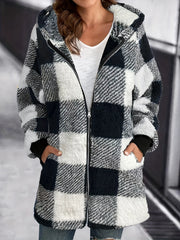 Plaid Print Hooded Jacket Zip Up Outerwear