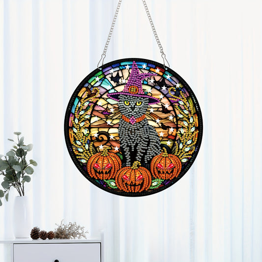 Halloween Cat Pumpkin Diamond Painting Pendant Kit