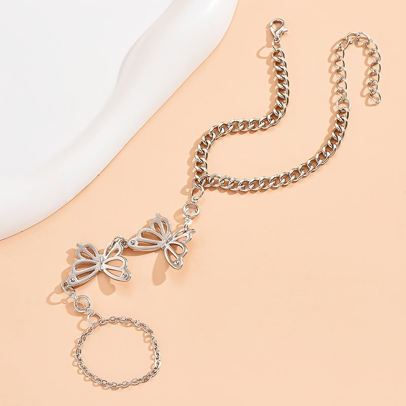 Butterfly Hand Chain Bracelet Beach Jewelry Finger Ring Bracelet