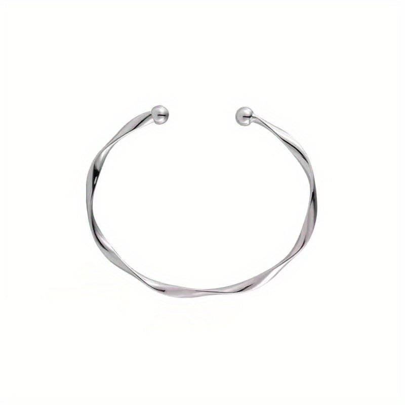 Golden Silver Wave Pattern Bracelet Twisted Cuff Bangle for Girls