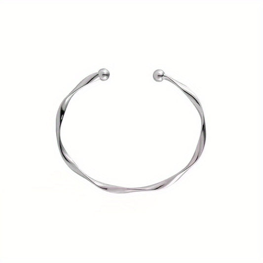 Golden Silver Wave Pattern Bracelet Twisted Cuff Bangle for Girls