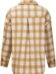 Plaid Print Long Sleeve Button Up Blouse