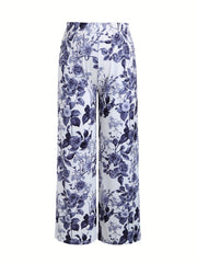  Floral Print Pajamas Set Short Sleeve Tee & Pants