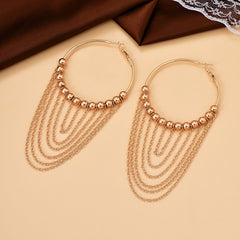 Golden Circle Tassel Hoop Dangle Earrings 18K Plated Ornaments