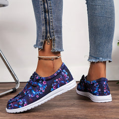 Women's Butterfly & Floral Print Flats Slip On Canvas Shoes Lightweight