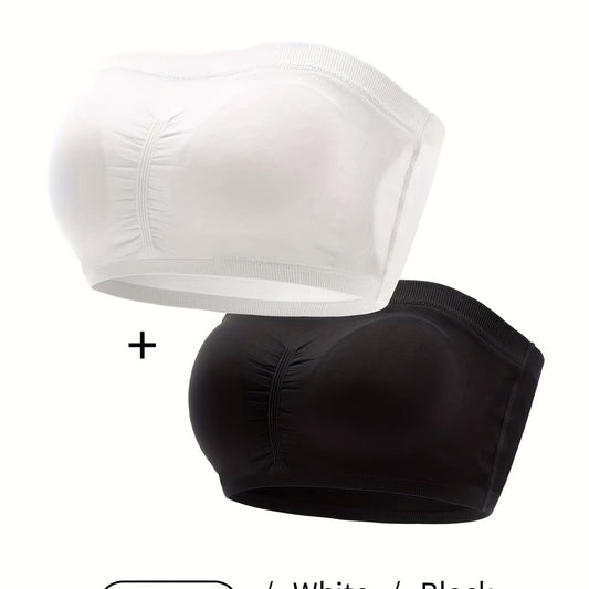 2 Pack Seamless Bandeau Bra Set with Removable Pads
