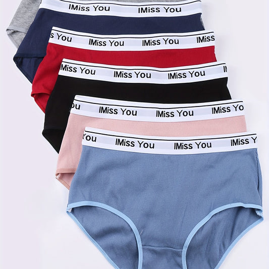 6pcs Letter Tape Briefs Comfy & Stretchy Intimates Panties Women's Lingerie