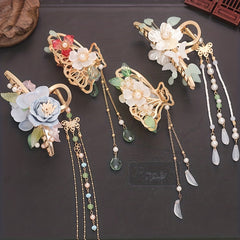 Chinese Style Floral Hair Claw Ponytail Holder