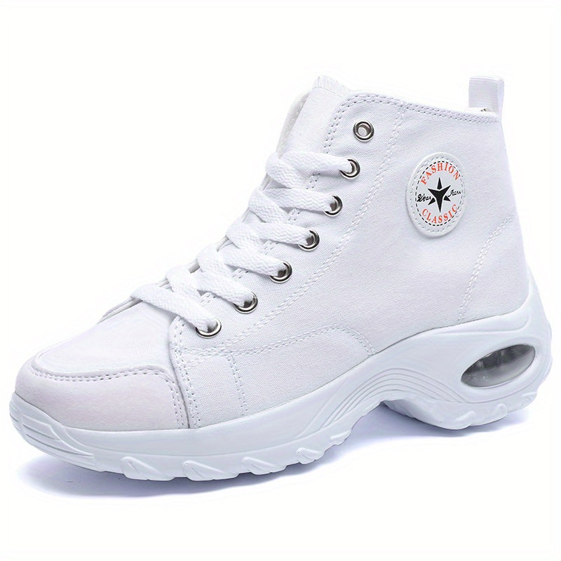 Women's Leisure Air Cushion Sneakers Thick Bottom Mid Top Canvas Shoes