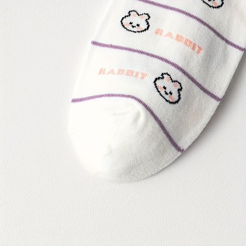 3 Pairs Cartoon Animal Print Socks Comfy Crew Short Women's Stockings Hosiery
