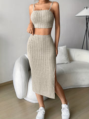 Ribbed Two piece Set Crop Top & Split Skirt Outfits Women's Clothing