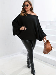  Off Shoulder Batwing Solid Sweater Women's Plus Casual
