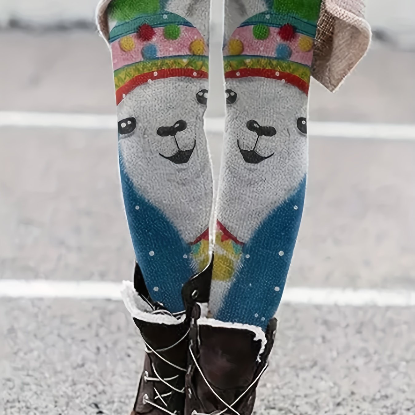 Women's Plus Alpaca Print Leggings High Rise High Stretch