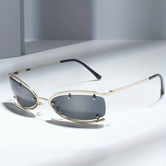 Metal Rimless Sunglasses Men's Punk Sunglasses Sunglasses With Glasses Case