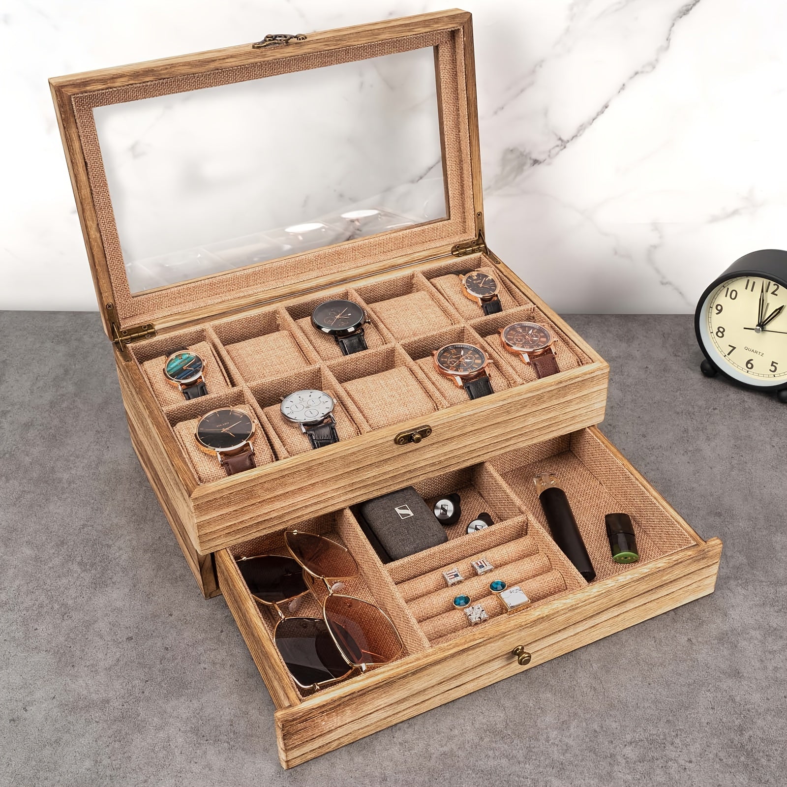 Emfogo 10 Slot Watch Case Wooden Organizer