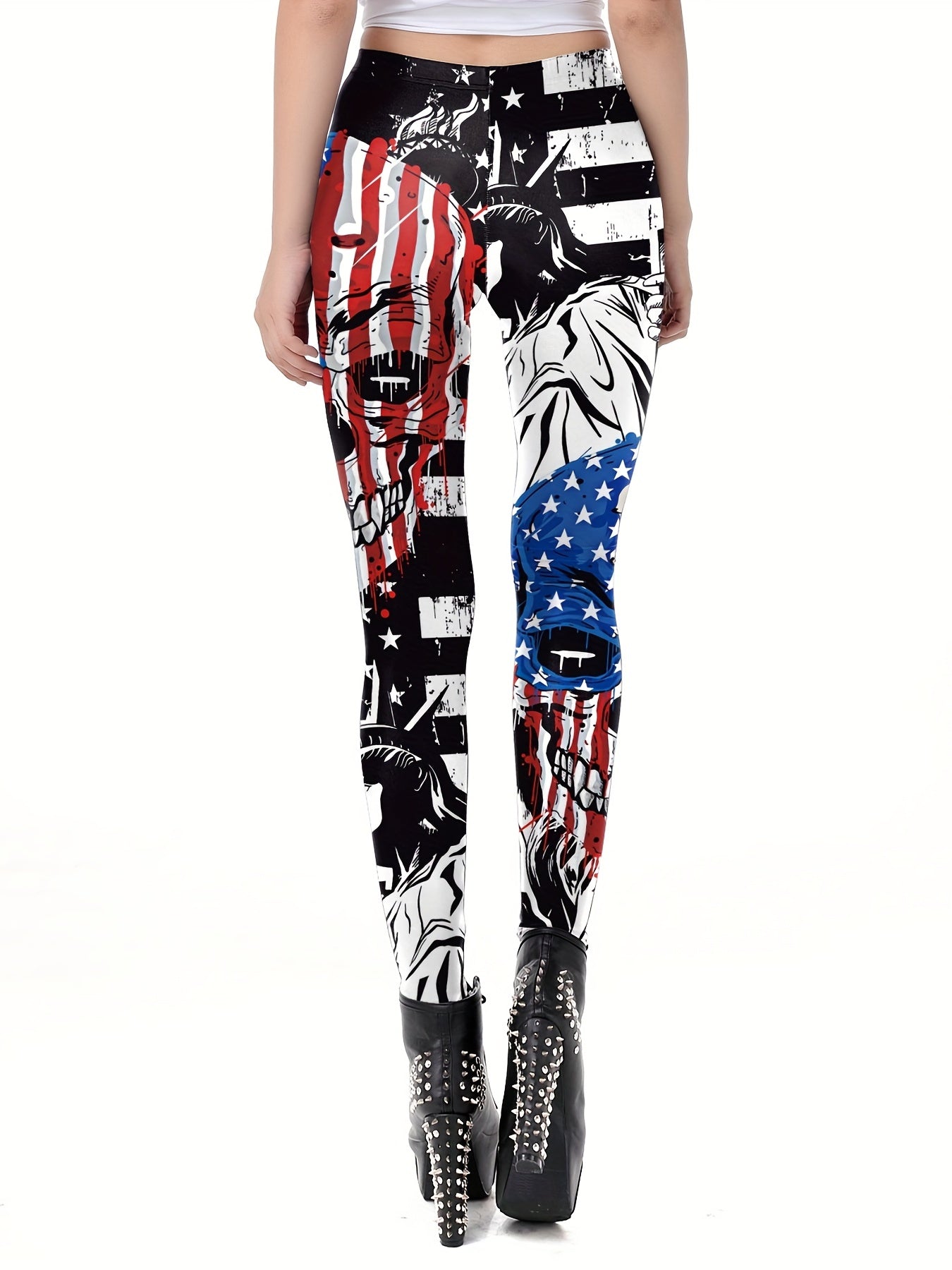 Graphic Print Skinny Leggings Casual Stretchy Leggings