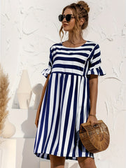  Nautical Stripe Ruffle Trim Dress