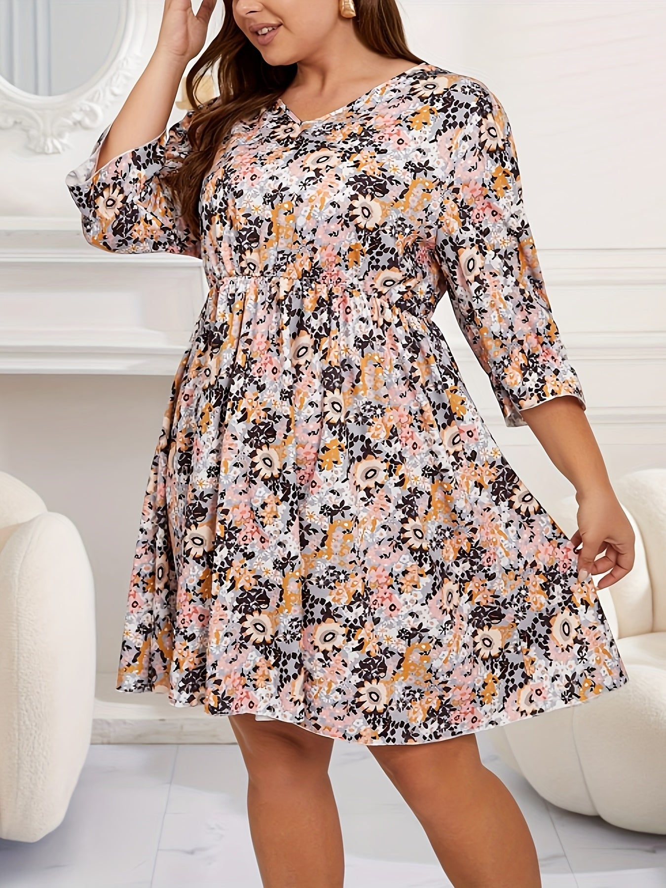  Boho Dress Women's Plus Ditsy Floral Print