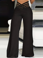  Women's Mesh Criss Cross High Rise Flared Leg Trousers