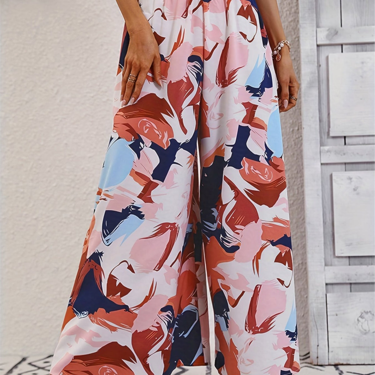 Boho Wide Leg Pants Elastic Waist for Women