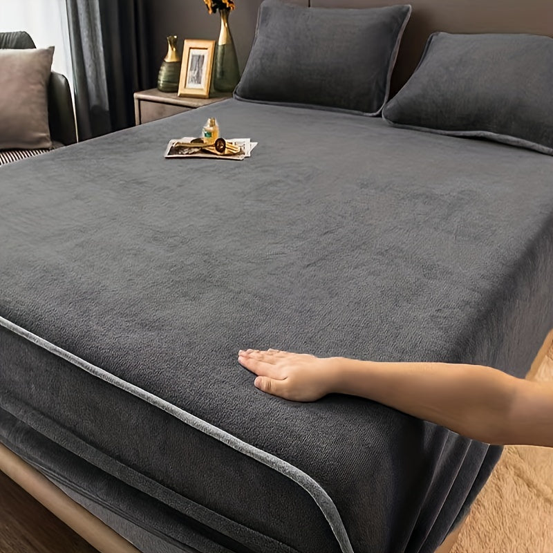 Winter Warm Coral Velvet Fitted Sheet Dark Grey
