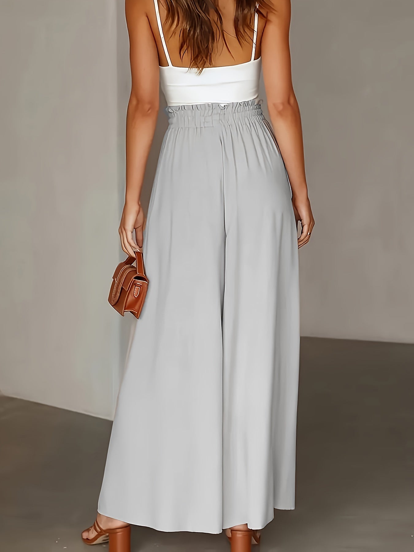 Solid Wide Leg Trousers With Pockets