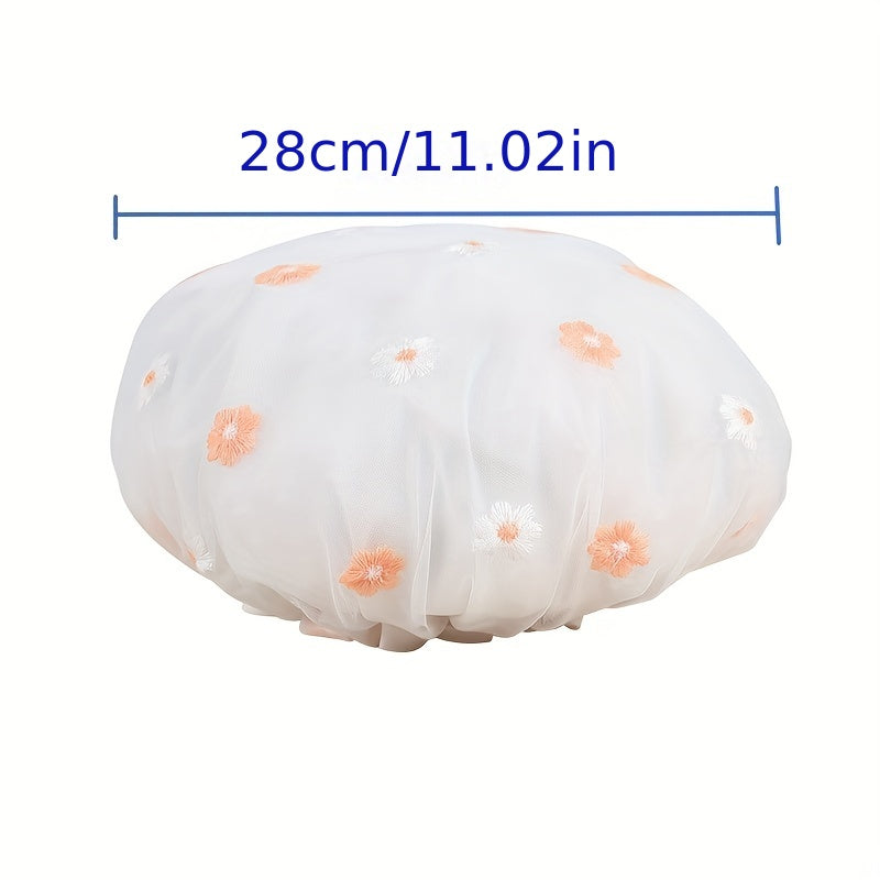 Waterproof Daisy Print Shower Cap 2-Layer Reusable Soft Bath Cap