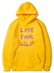Girls 'Love Yourself' Print Hooded Sweatshirt - Long Sleeve Hoodie Pullover