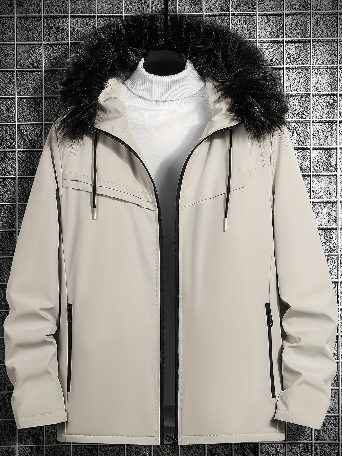 Hooded Winter Jacket Men's Solid Zip Up Padded Jacket