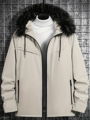 Hooded Winter Jacket Men's Solid Zip Up Padded Jacket
