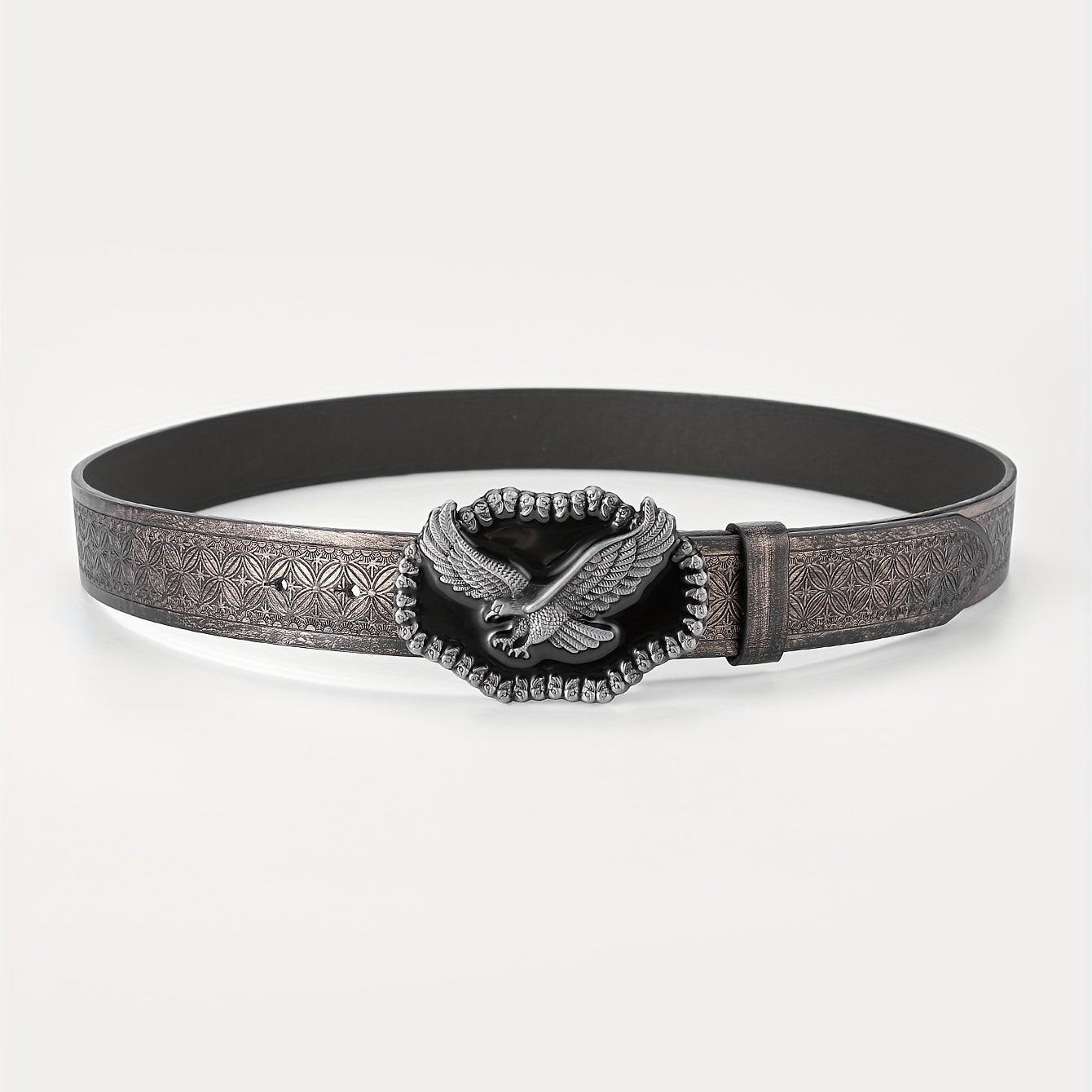 Men's Embossed Buckle Belt PU Leather Cowboy Suit Waist Strap