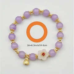 Purple Bead Bracelet with Peach Blossom & Lotus - Ideal Gift for Her