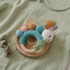 Handcrafted Crochet Rattle Toy with Plush Animal Attachment