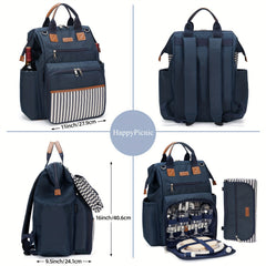 Picnic Backpack Bag for 4 Insulated Cooler Pouch Wooden Cutlery