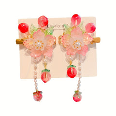 Cherry Mesh Bow Hair Clip for Baby Girls Chinese Hanfu Headwear