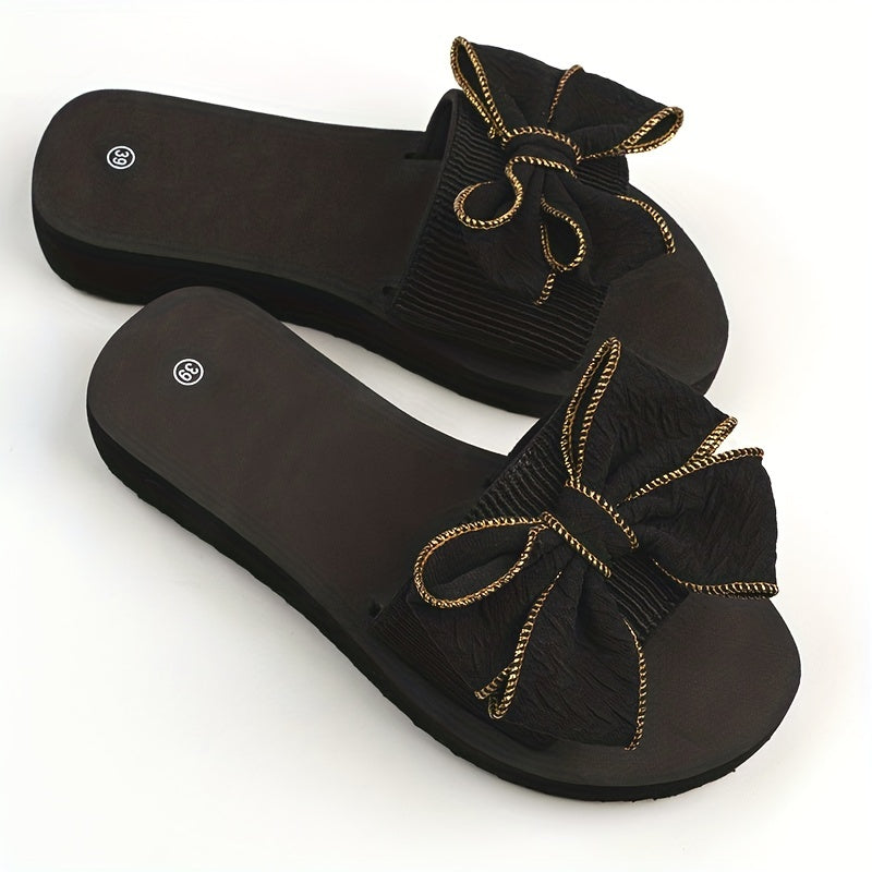 Women's Bowknot Slip On Sandals Thick sole Slides Casual & Summer Beach Shoes