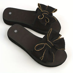 Women's Bowknot Slip On Sandals Thick sole Slides Casual & Summer Beach Shoes