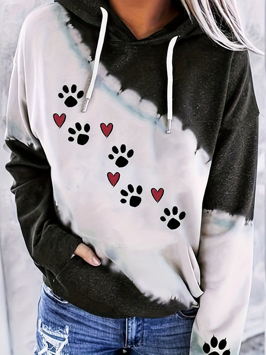 Paw & Heart Print Hoodie Women's Sweatshirt
