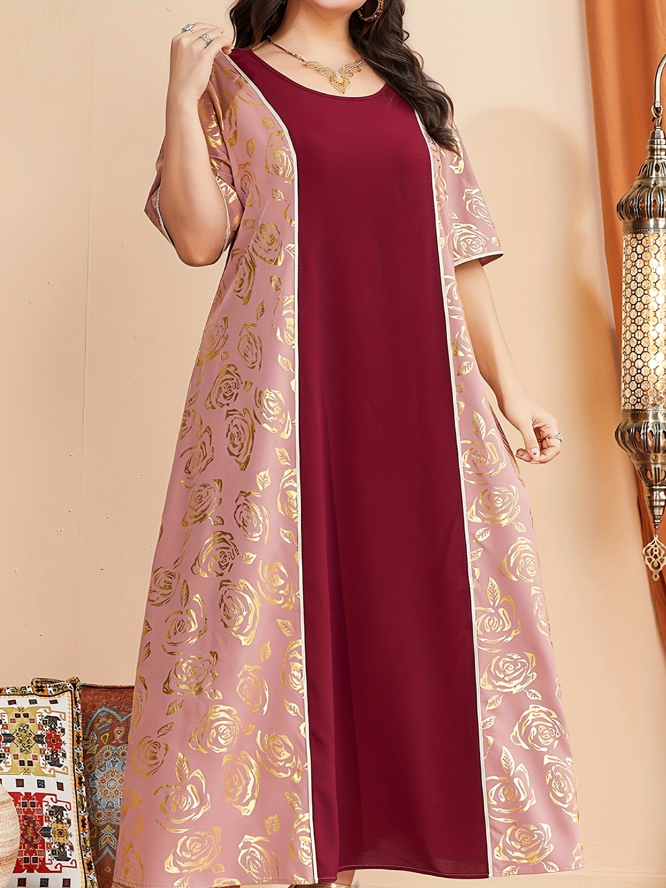  Golden Floral Print Maxi Dress