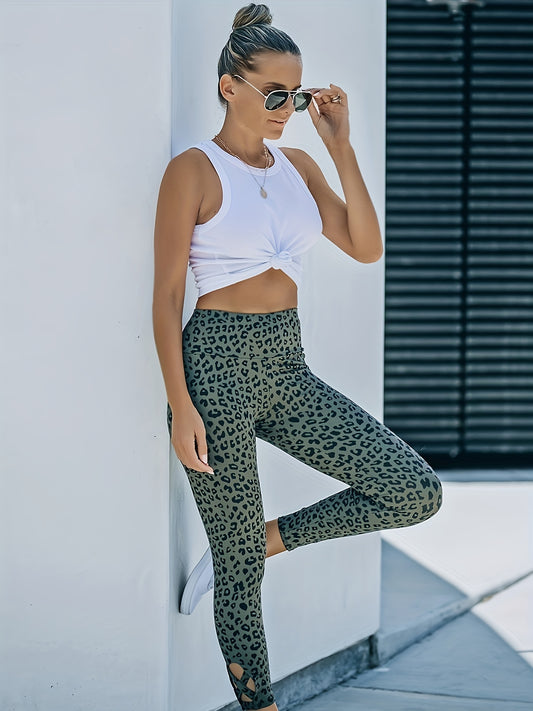 Leopard Print Cropped Leggings Gym Fitness Tight Pants