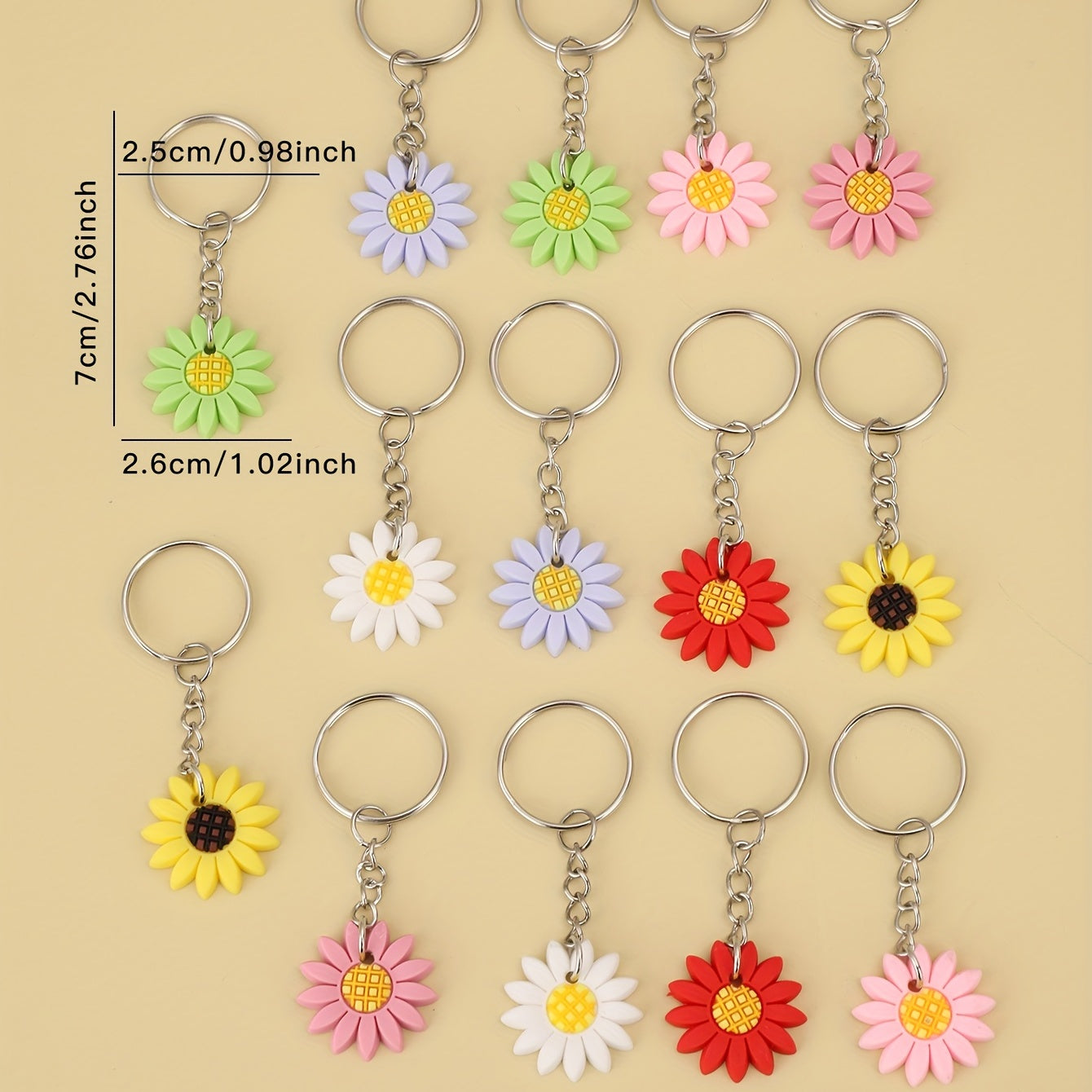 14pcs Flower Charm Keychain PVC Sun Flower Pendant Mother's Gift