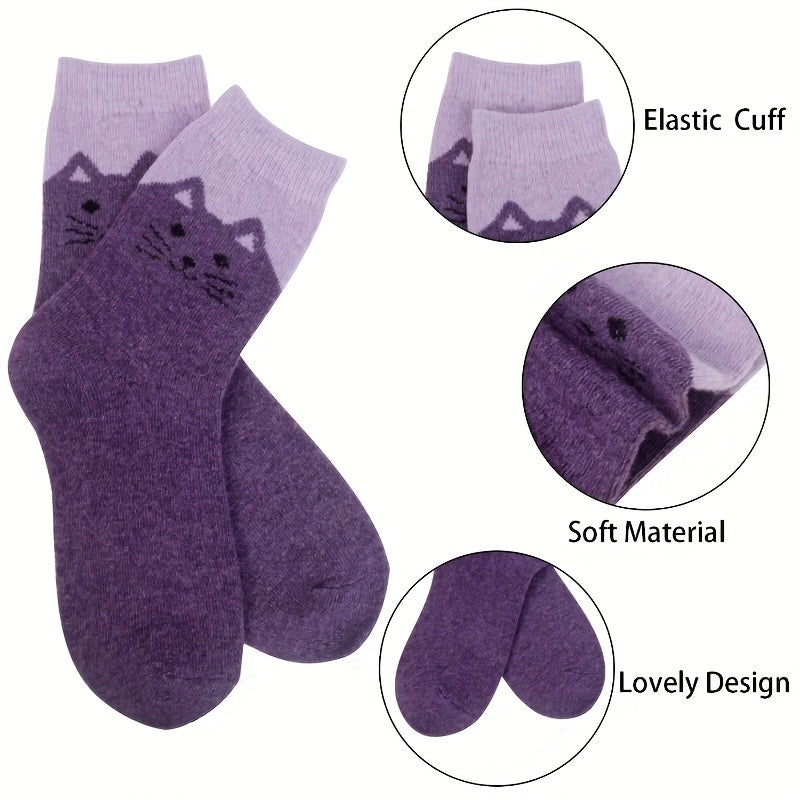 5 Pairs Cat Wool Socks Winter Warm Socks Thick Cozy Socks for Women and Men