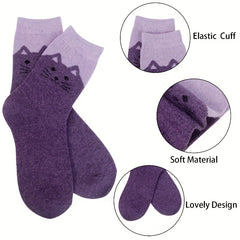 5 Pairs Cat Wool Socks Winter Warm Socks Thick Cozy Socks for Women and Men