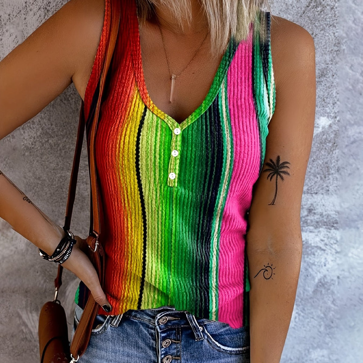 Floral Print V Neck Tank Top Casual Sleeveless Tank Top