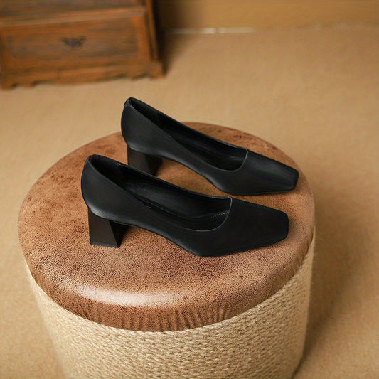Women's Chunky Heels Square Toe Pumps